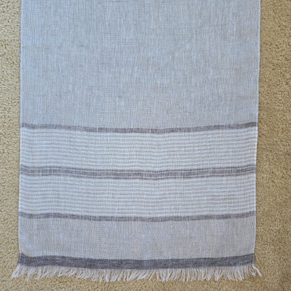 Puro Lino Linen Stripe Scarf Grey - Picture 3 of 7
